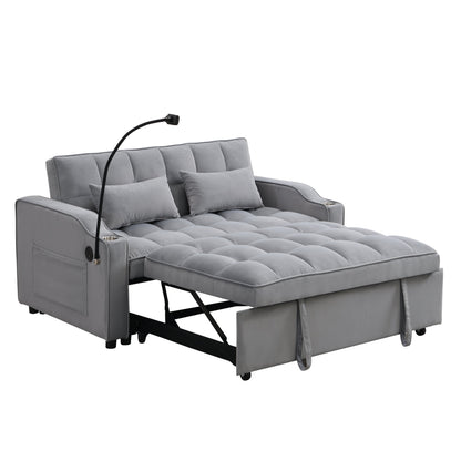 Modern velvet loveseat futon sofa with pullout bed in grey, HouseOfZazla sleeper ottoman on Tampa Home & Garden Store