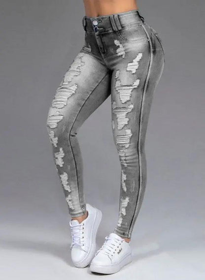 Fashion Ripped Women's Skinny Jeans high-waist light gray distressed denim FLIPSTYLEZLLC on Tampa Home & Garden Store