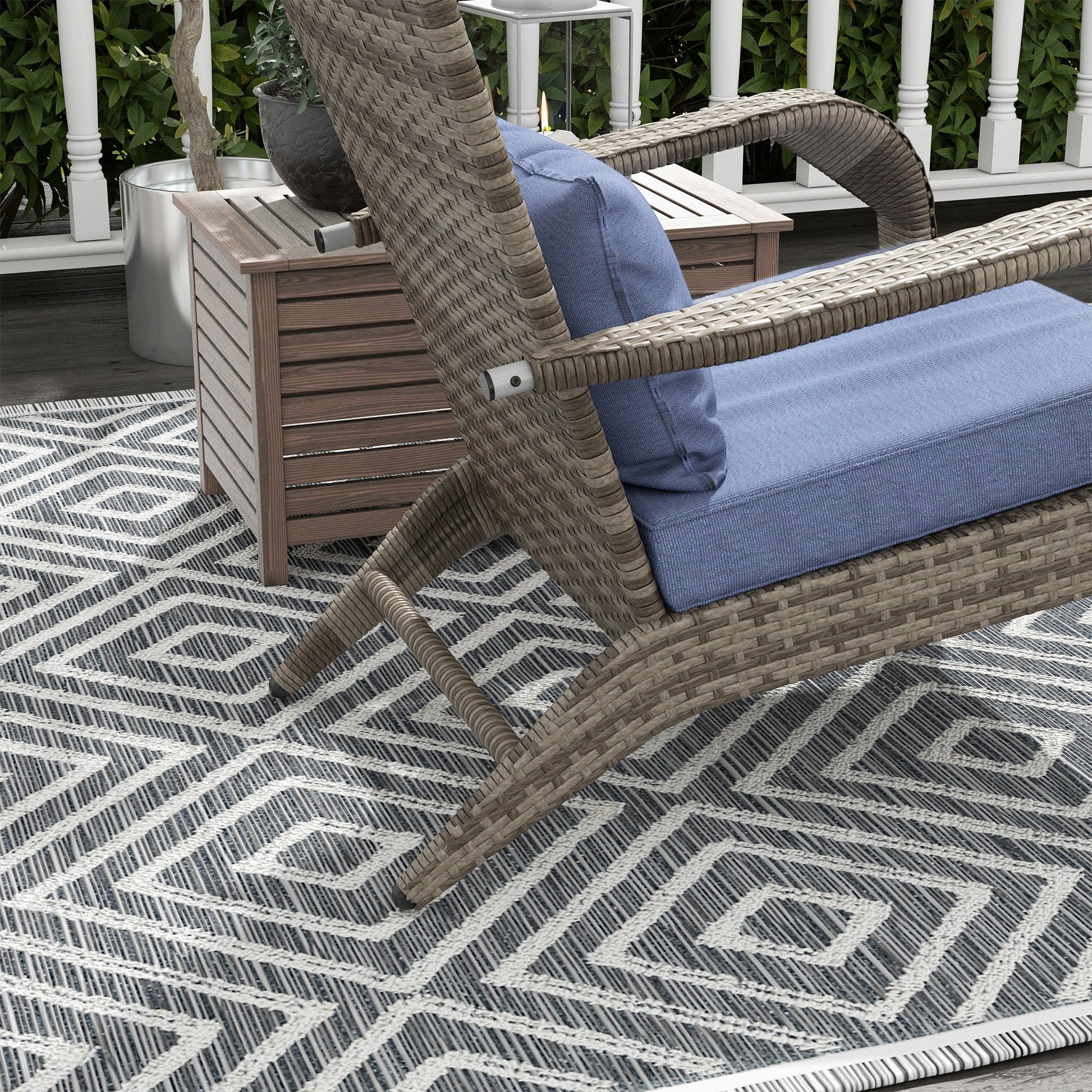 Wicker Adirondack chair with ottoman, blue cushions, outdoor furniture by HouseOfZazla on Tampa Home & Garden Store