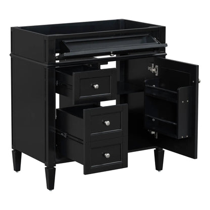 Black bathroom vanity base with 2 drawers and tip-out storage cabinet by Unique Piece Furniture on Tampa Home & Garden Store