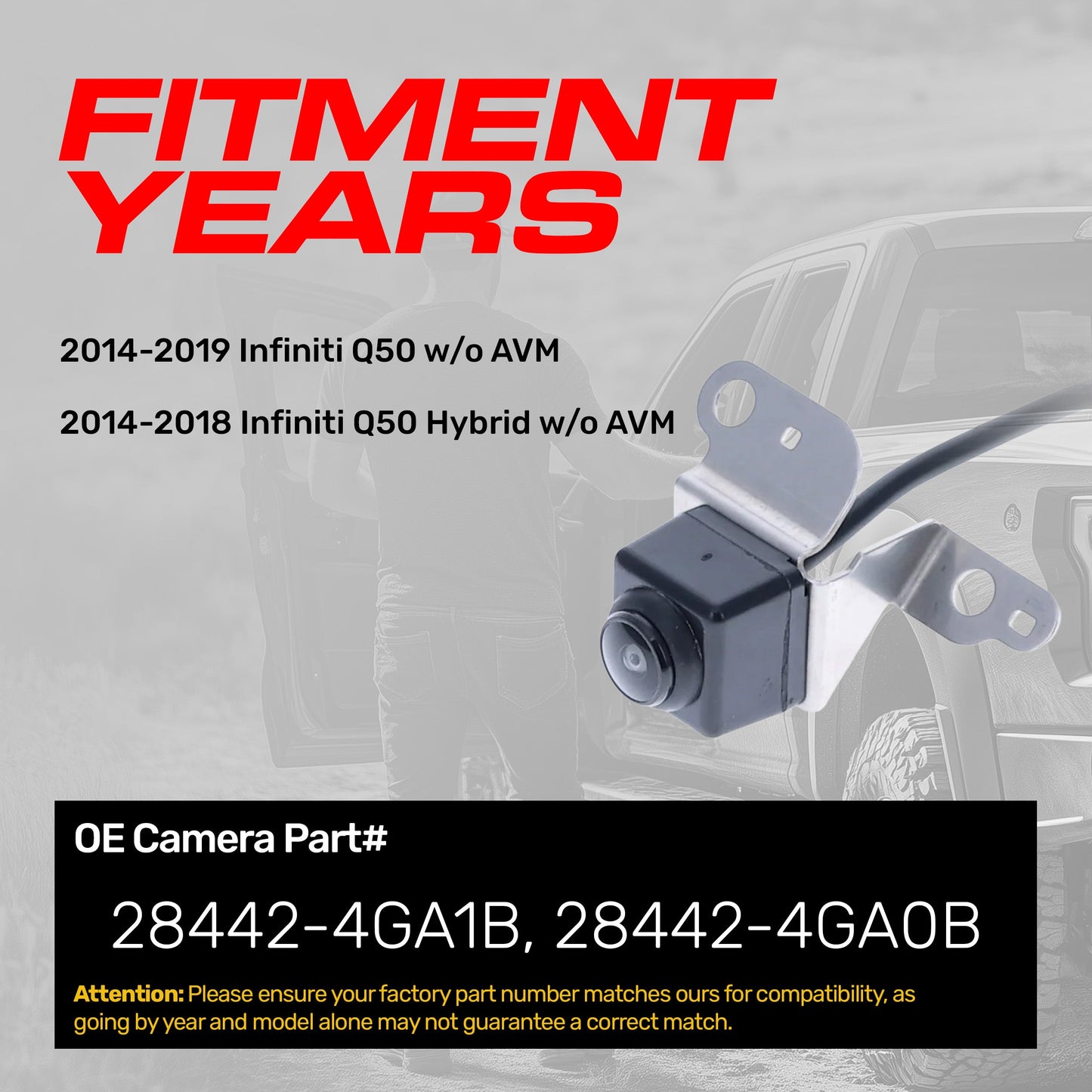 OE backup camera for Infiniti Q50 w/o AVM (2014-2019), black housing on Tampa Home & Garden Store