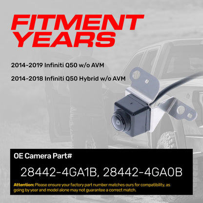 OE backup camera for Infiniti Q50 w/o AVM (2014-2019), black housing on Tampa Home & Garden Store