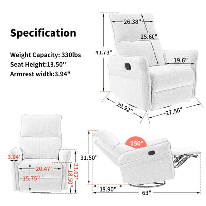 360° Rocking swivel recliner chair with side pocket gray fabric by Unique Piece Furniture on Tampa Home & Garden Store