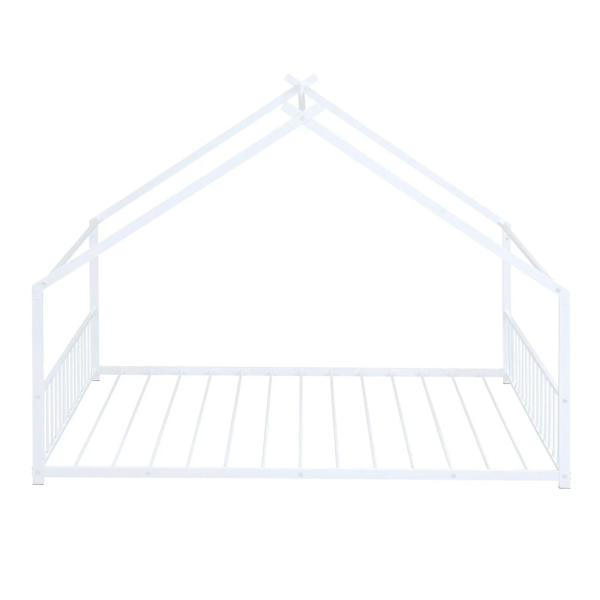 Metal House Bed canopy frame in white metal with peaked roof design, Unique Piece Furniture on Tampa Home & Garden Store