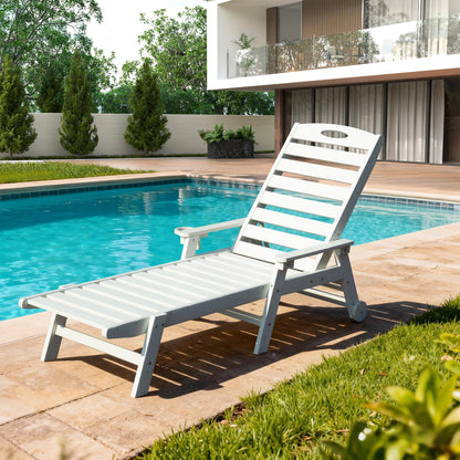 White HDPE patio lounge chair with reclining backrest by poolside, HouseOfZazla patio seating on Tampa Home & Garden Store