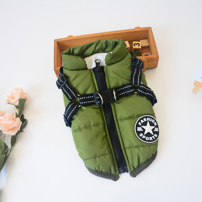 Pet Zen green quilted winter dog coat with zipper and FASHION SPORTS patch for small dogs on Tampa Home & Garden Store