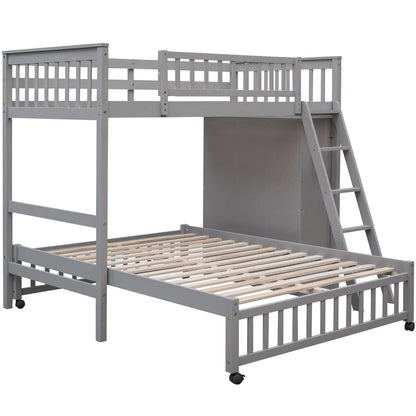 Bunk bed frame in gray with built in storage and ladder, bottom bed on wheels on Tampa Home & Garden Store