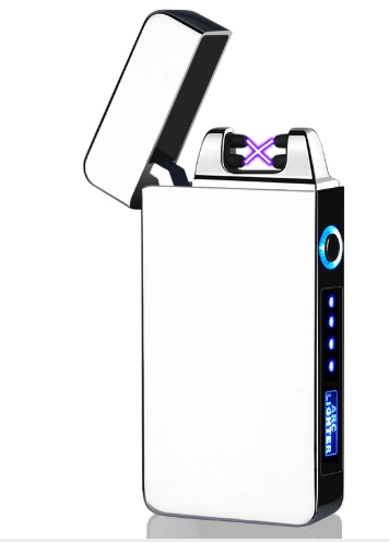 Electric lighter Stevvex metal white USB rechargeable plasma with battery indicator on Tampa Home & Garden Store