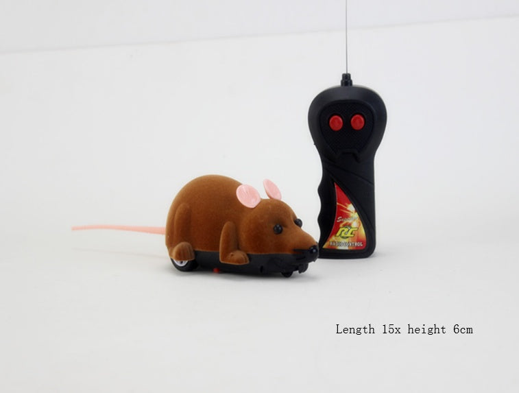 Remote control cat toy: brown flocking mouse with pink ears and controller on Tampa Home & Garden Store