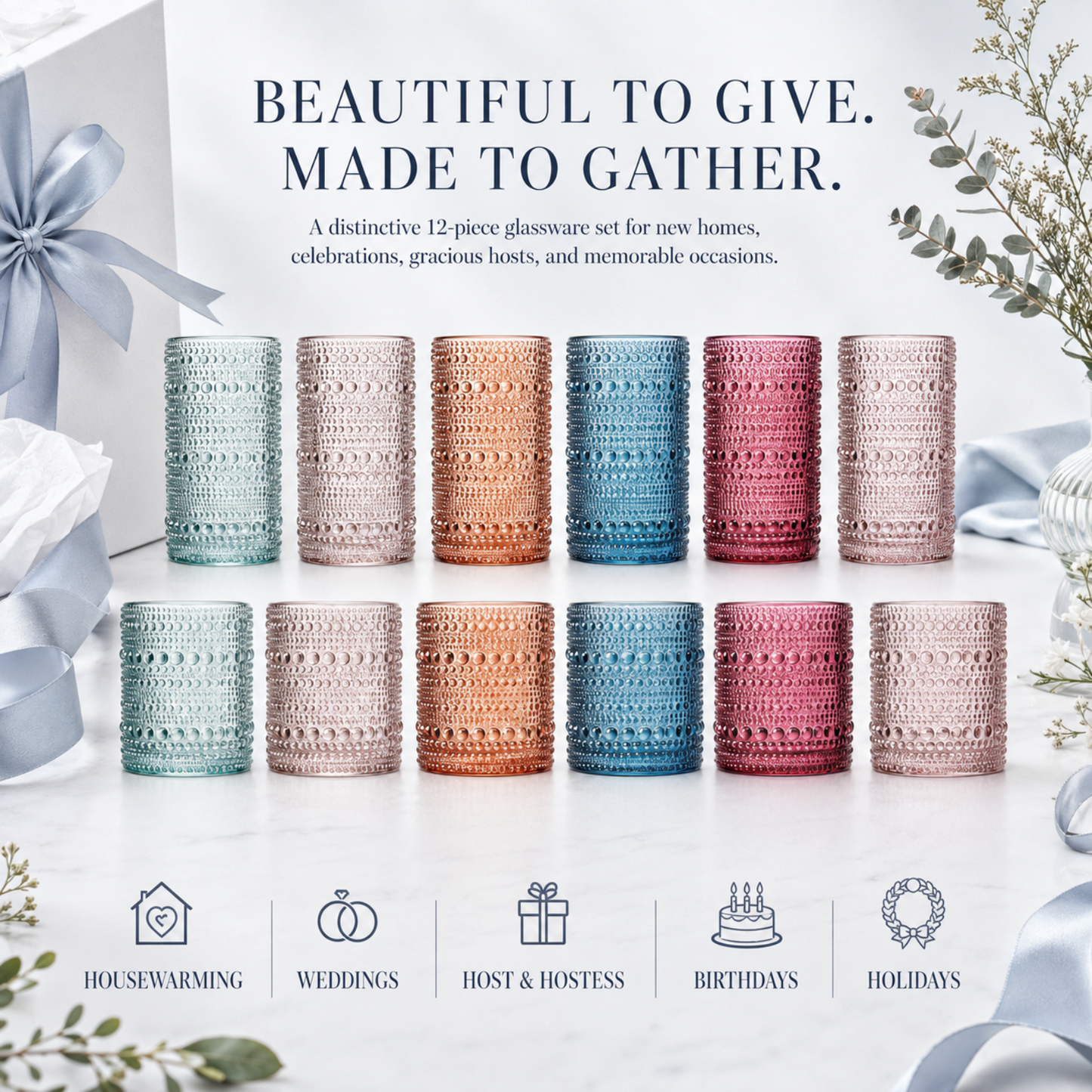 Tonal Hobnail Highball and Lowball Glass Set 12