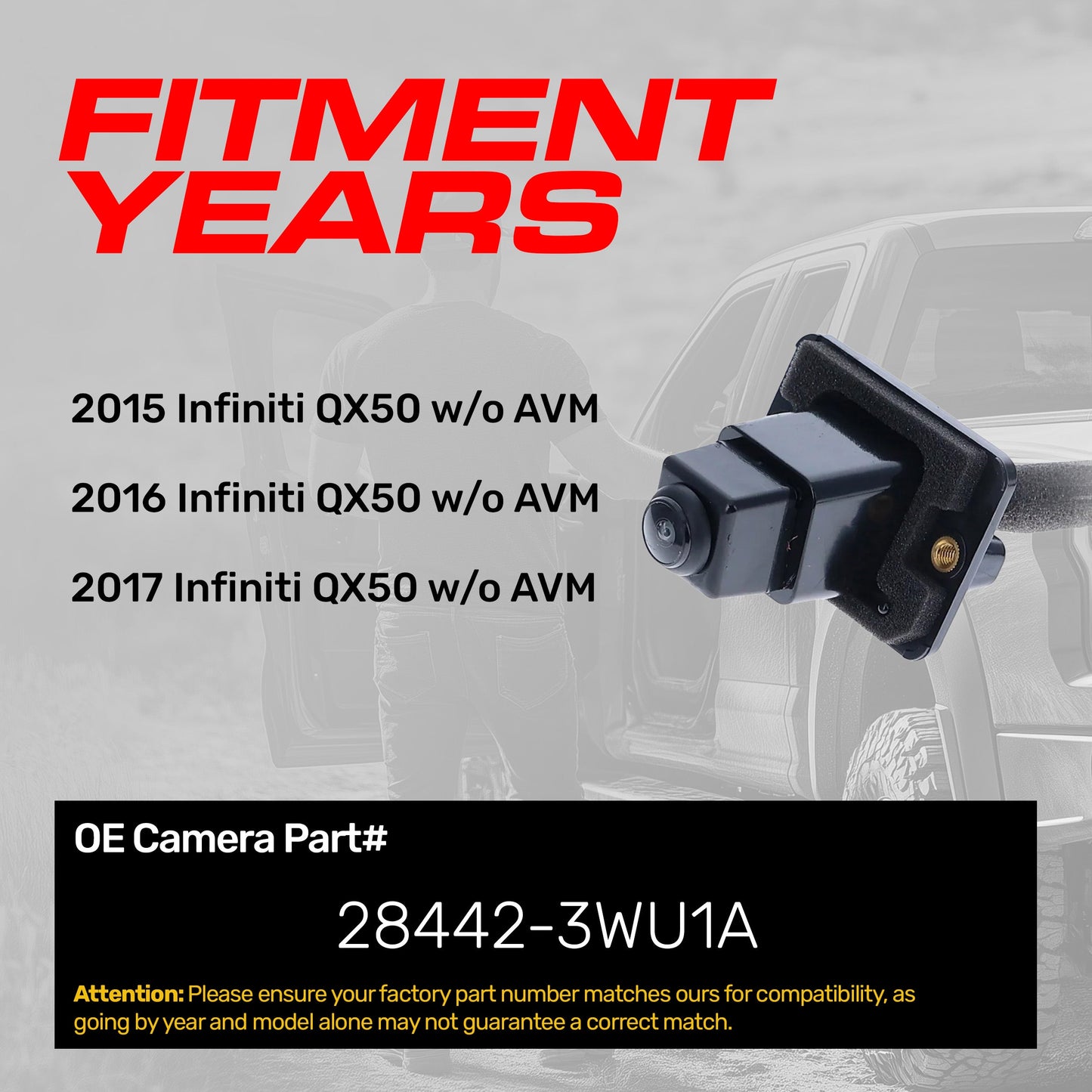 Infiniti QX50 backup camera w/o AVM Master Tailgaters Part 28442-3WU1A on Tampa Home & Garden Store