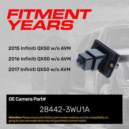 Infiniti QX50 backup camera w/o AVM Master Tailgaters Part 28442-3WU1A on Tampa Home & Garden Store