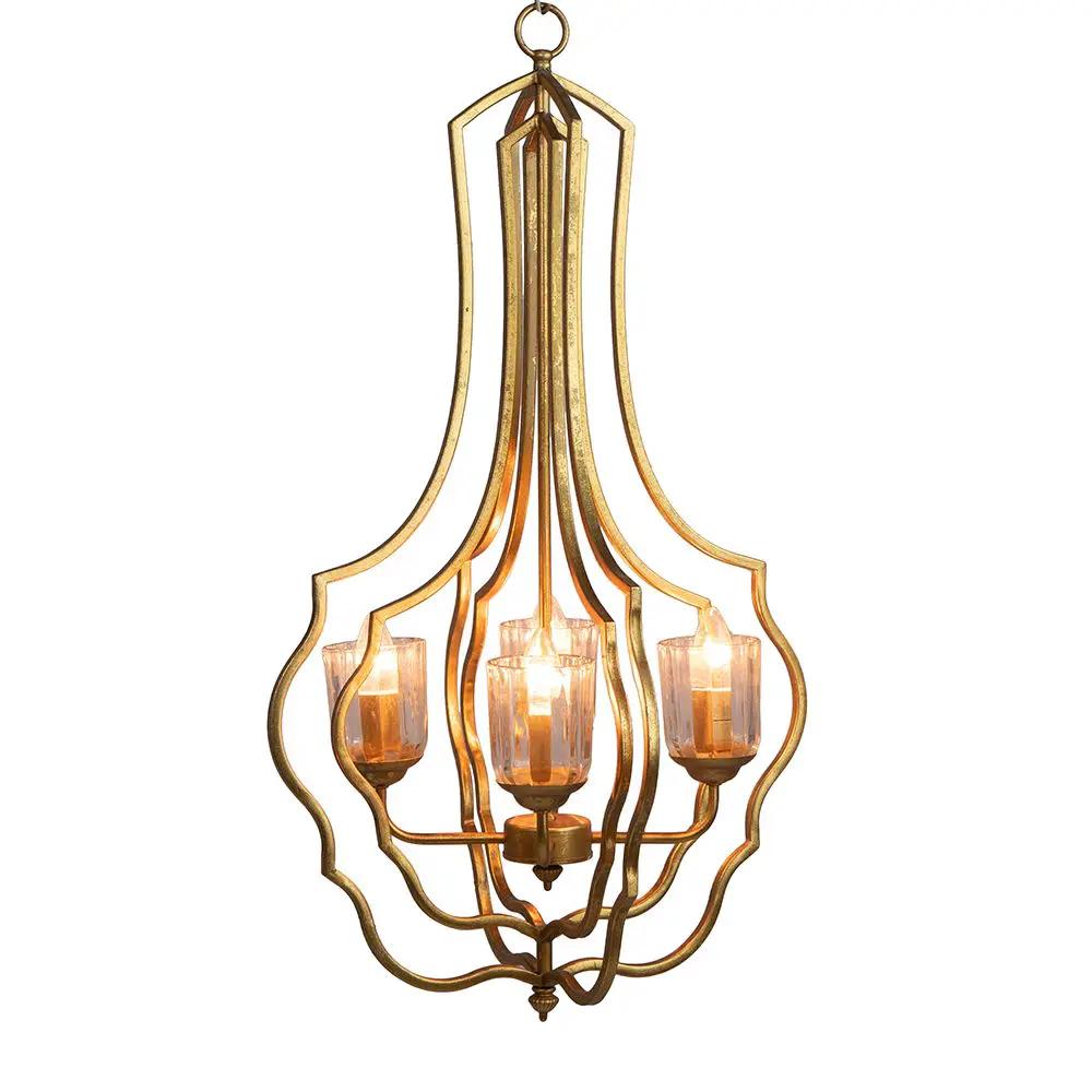 4-light gold metal chandelier with frame and glass candle cups Unique Piece Furniture on Tampa Home & Garden Store