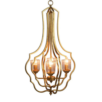 4-light gold metal chandelier with frame and glass candle cups Unique Piece Furniture on Tampa Home & Garden Store