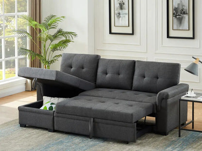 Destiny reversible sleeper sectional sofa with storage chaise in gray fabric on Tampa Home & Garden Store
