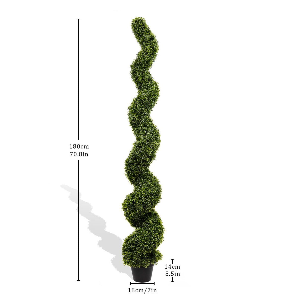 Artificial outdoor UV-resistant boxwood topiary spiral tree, green by HouseOfZazla in a black pot on Tampa Home & Garden Store