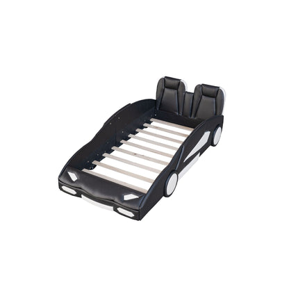 Race Car Shaped Twin Platform Bed With Wheels pine wood black headboard HouseOfZazla on Tampa Home & Garden Store