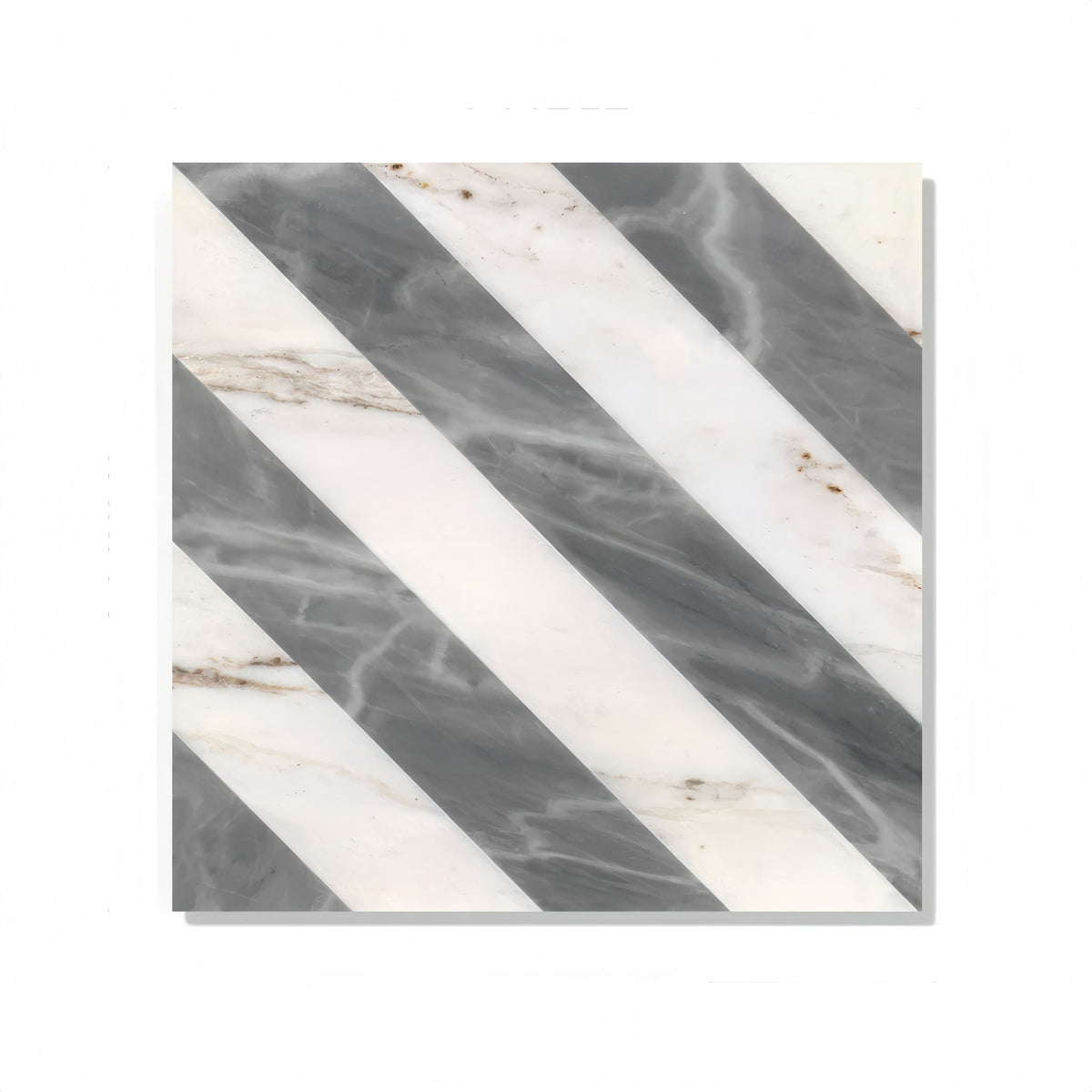 Decorative marble tile with dark gray and white diagonal stripes, polished by HouseOfZazla on Tampa Home & Garden Store