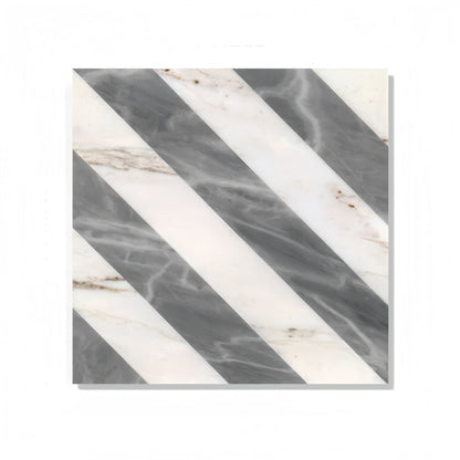 Decorative marble tile with dark gray and white diagonal stripes, polished by HouseOfZazla on Tampa Home & Garden Store