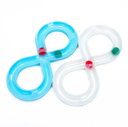Cat toy turntable set two plastic cat tunnel loops in blue and white with red and green balls on Tampa Home & Garden Store