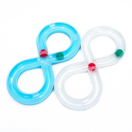 Cat toy turntable set two plastic cat tunnel loops in blue and white with red and green balls on Tampa Home & Garden Store