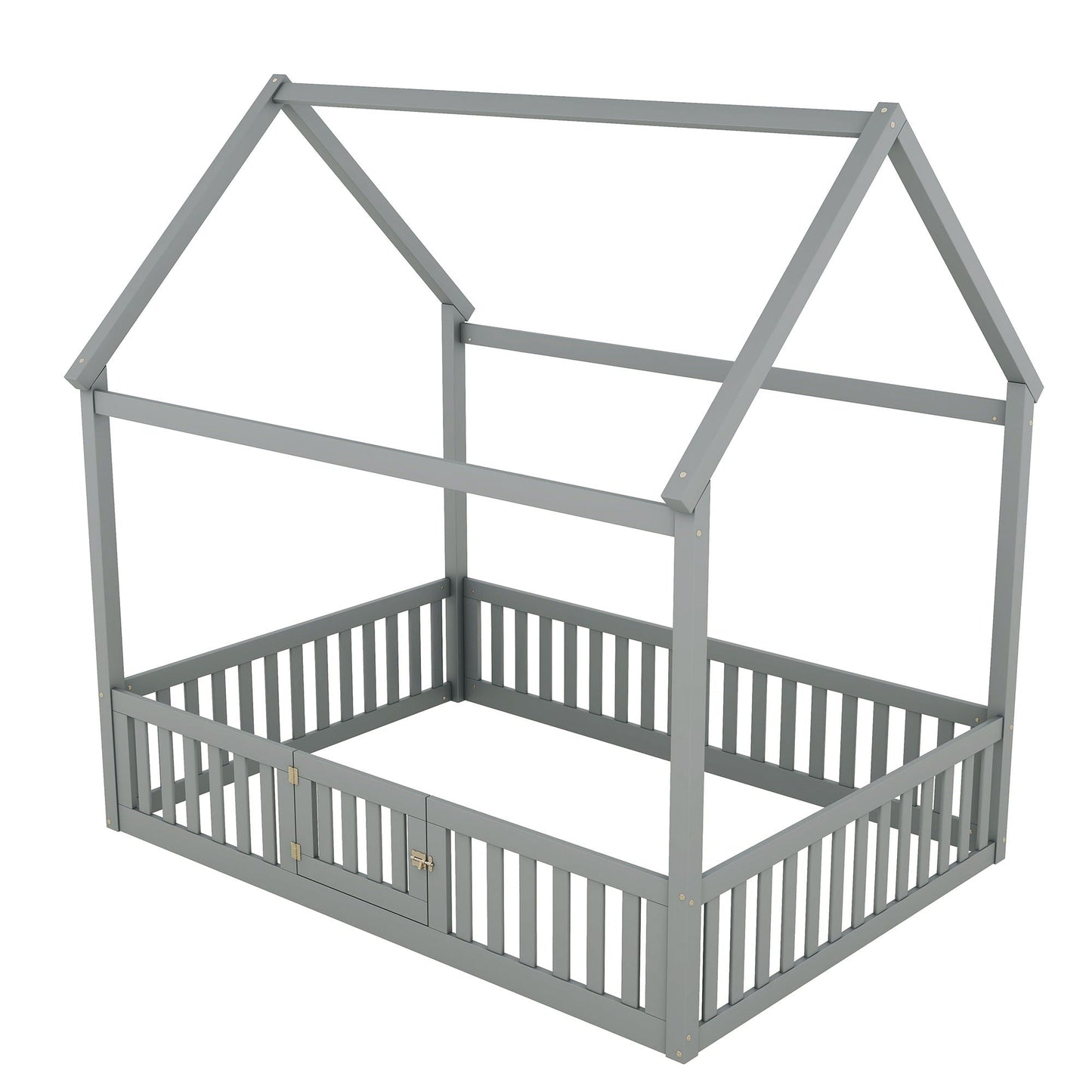 HouseOfZazla gray wood house bed with fence, platform bed on Tampa Home & Garden Store