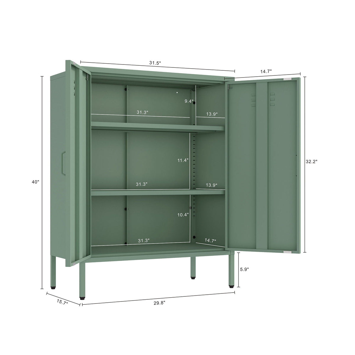 Accent Cabinet with Adjustable Shelves in green steel finish by HouseOfZazla on Tampa Home & Garden Store