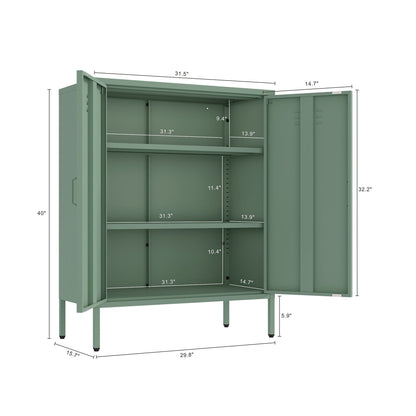 Accent Cabinet with Adjustable Shelves in green steel finish by HouseOfZazla on Tampa Home & Garden Store