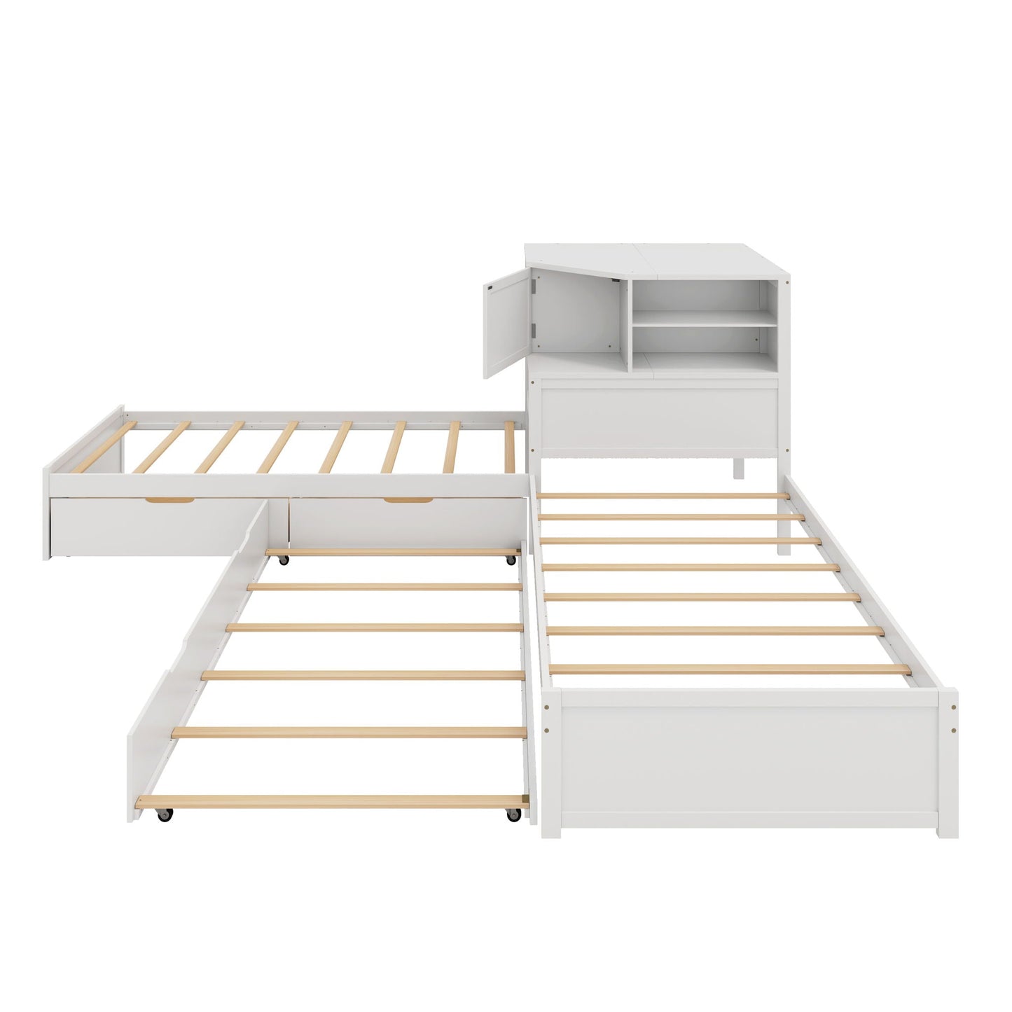 Compact L Shaped Bed Frame with Trundle and Desk