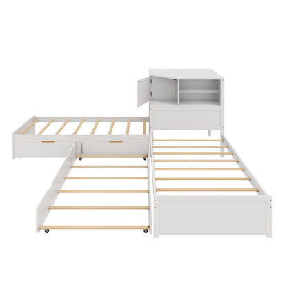 Compact L Shaped Bed Frame with Trundle and Desk