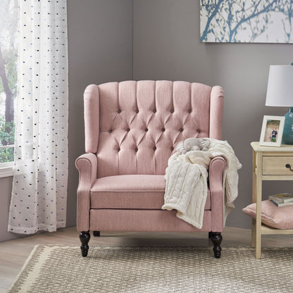 Oversized tufted wingback fabric push-back recliner in pink upholstery by HouseOfZazla on Tampa Home & Garden Store