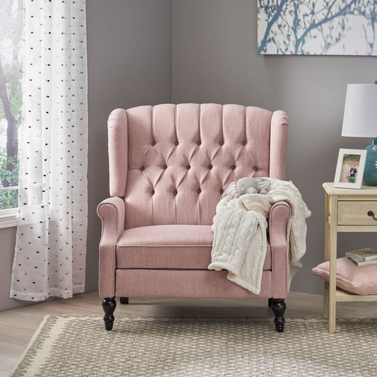 Oversized tufted wingback fabric push-back recliner in pink upholstery by HouseOfZazla on Tampa Home & Garden Store