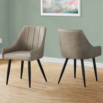 Upholstered side dining chairs set of 2 in taupe faux leather with black legs on Tampa Home & Garden Store