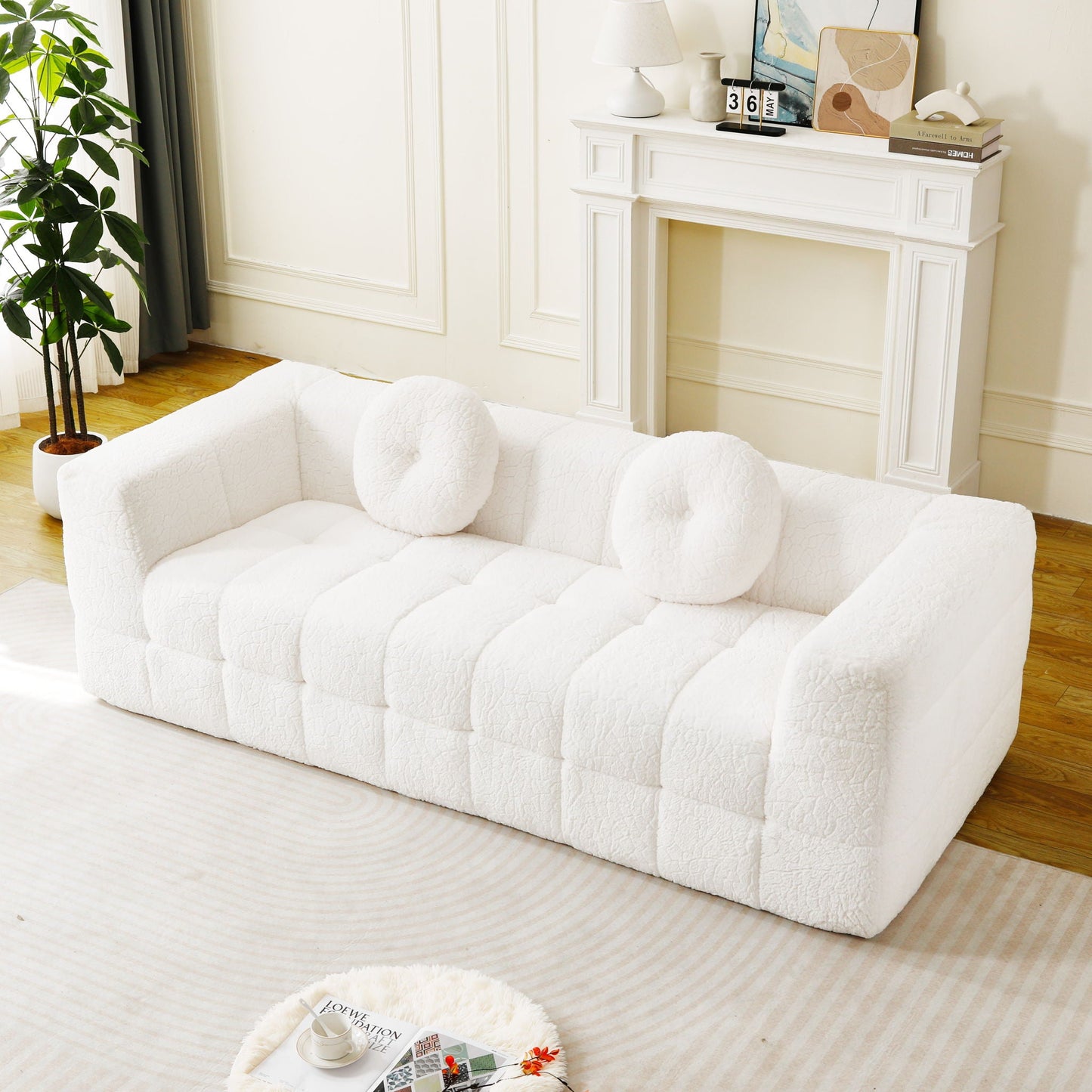 Boneless 3 Seater Sofa and Throw Pillows Beige