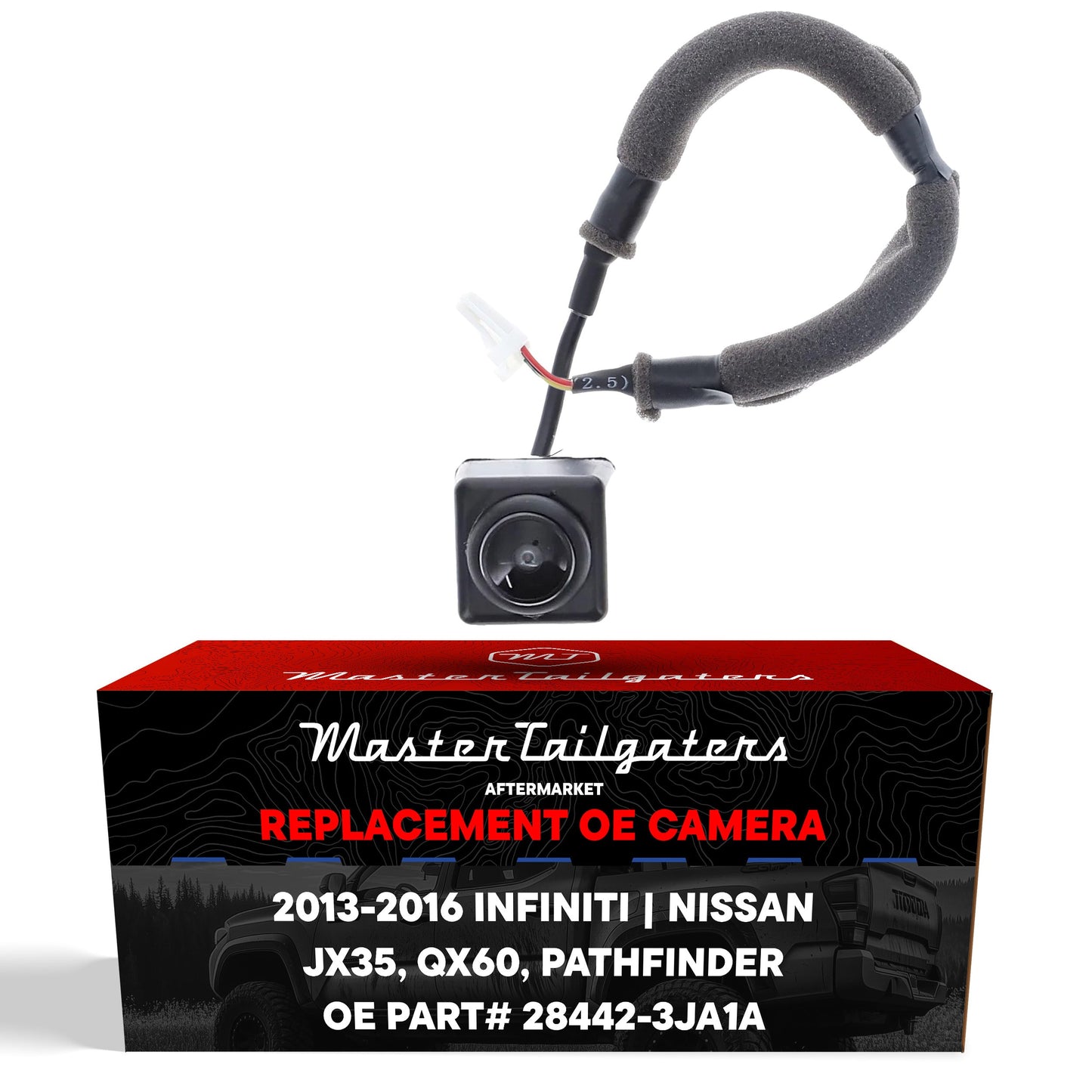 OE backup camera by Master Tailgaters, black housing with foam-wrapped wiring on Tampa Home & Garden Store