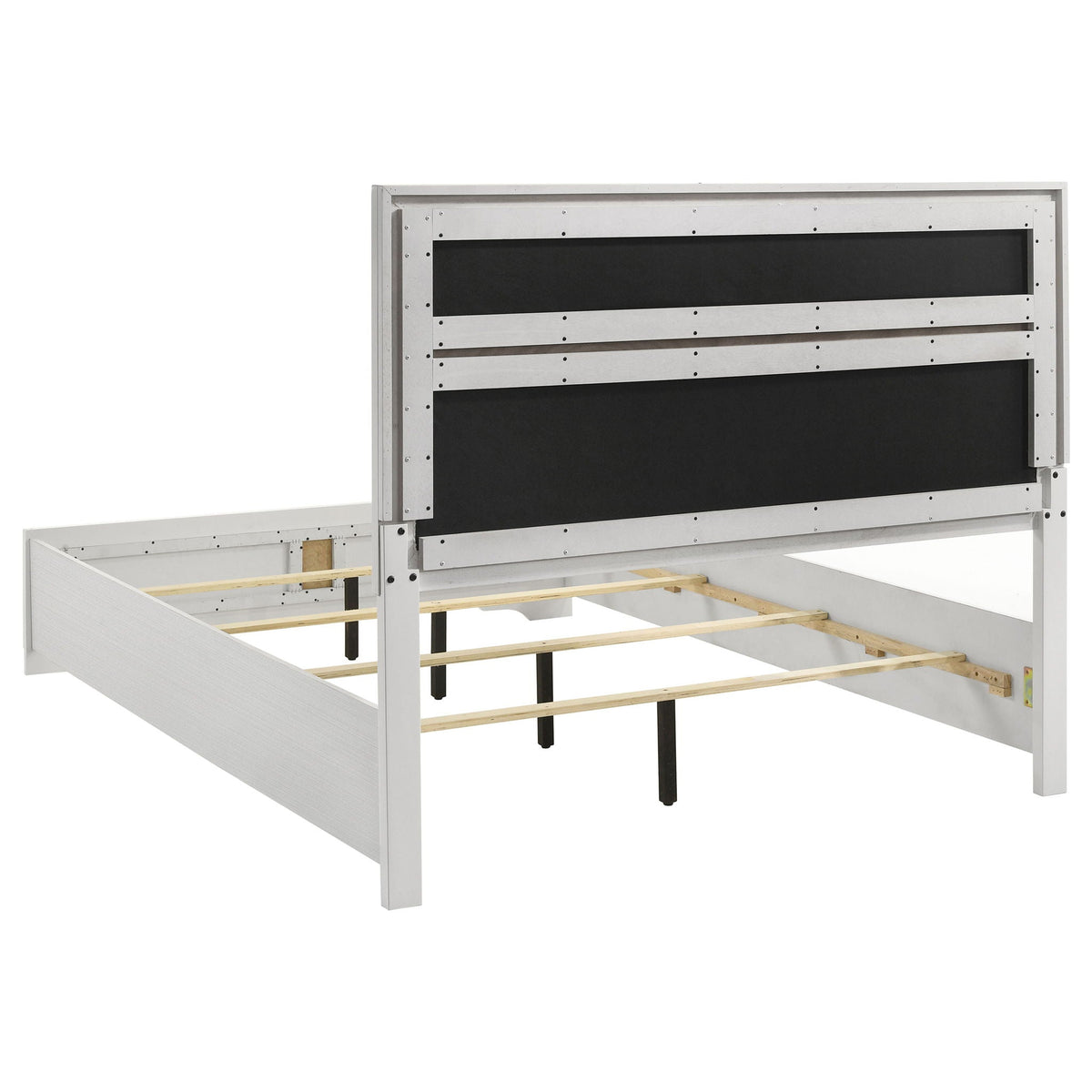 Annie 4 Piece Bedroom Set by HouseOfZazla metal bed frame in silver with black panels on Tampa Home & Garden Store