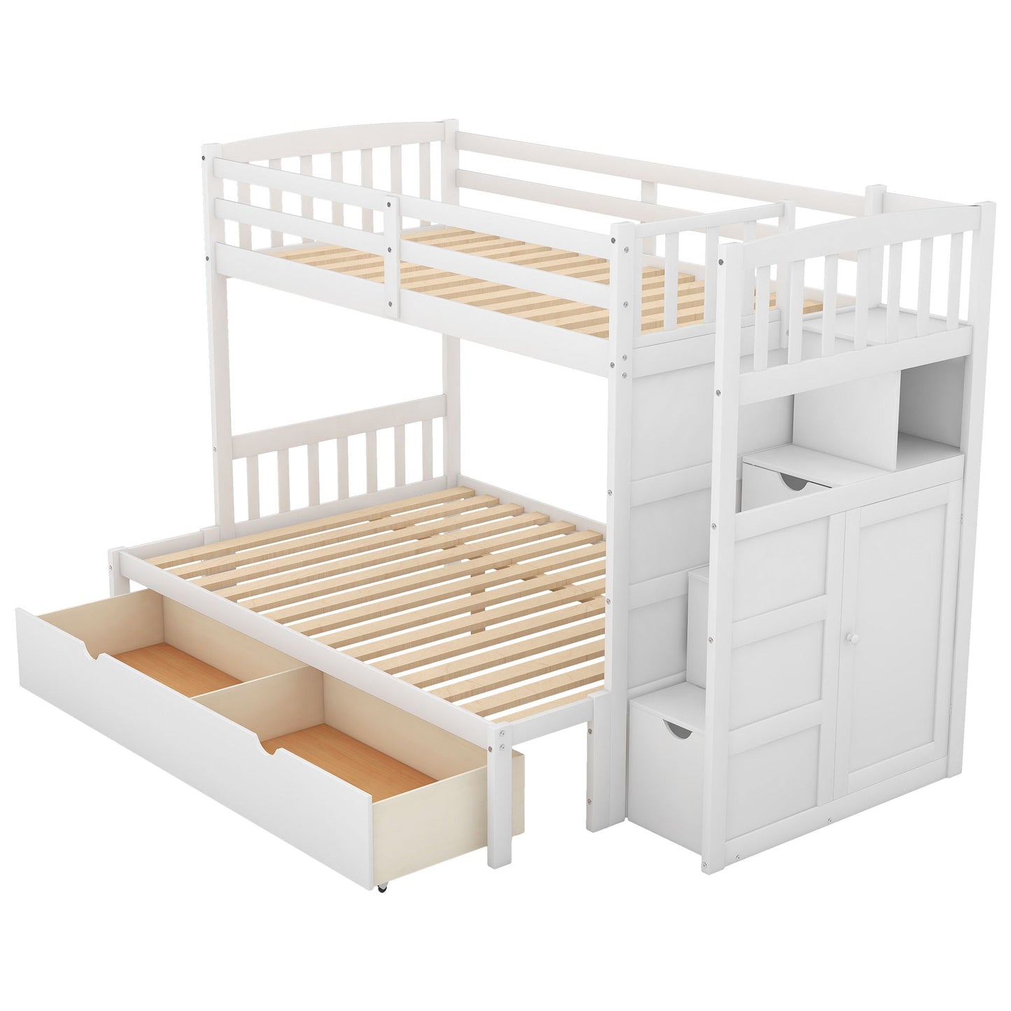 Bunk bed white with guard rails, built-in storage drawers and shelves by HouseOfZazla on Tampa Home & Garden Store