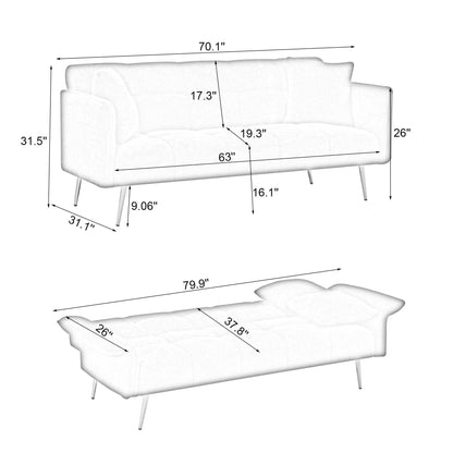 Convertible double futon sofa bed with folding armrests in white fabric on Tampa Home & Garden Store