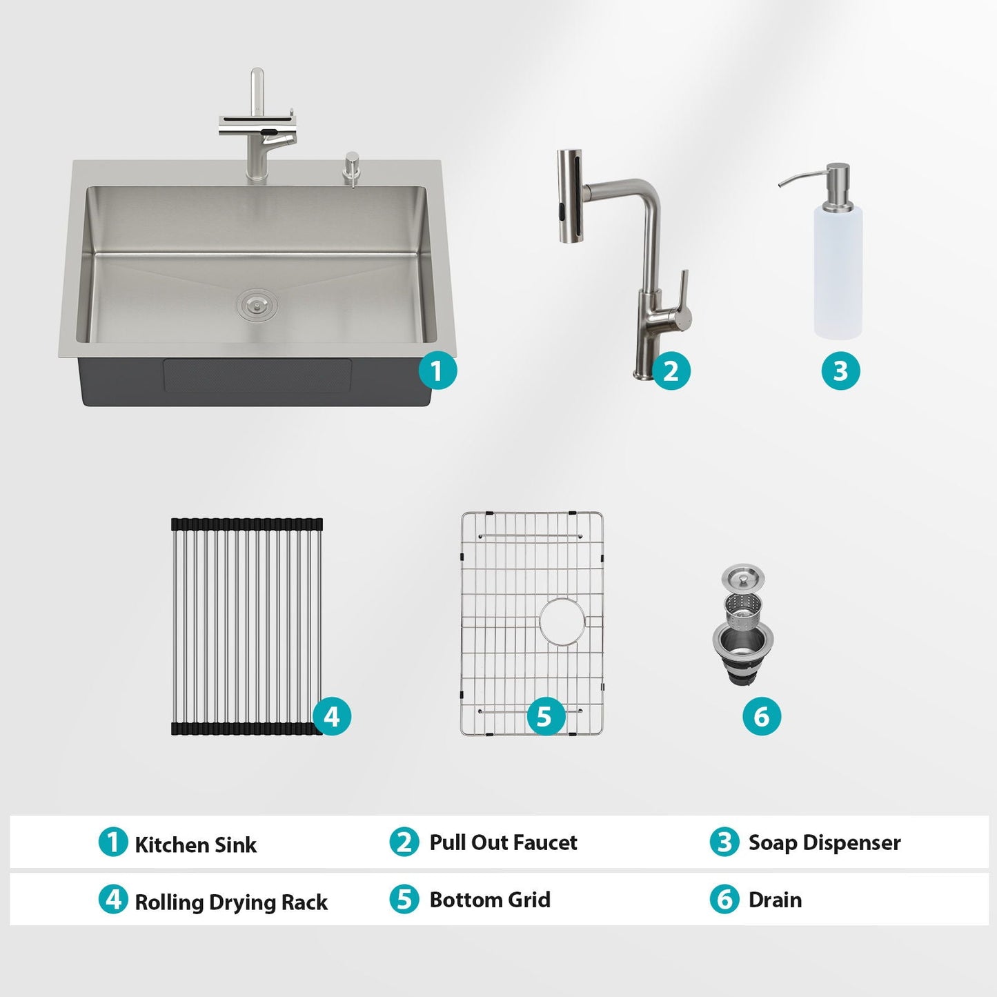 Stainless Steel Kitchen Sink with Faucet and Soap