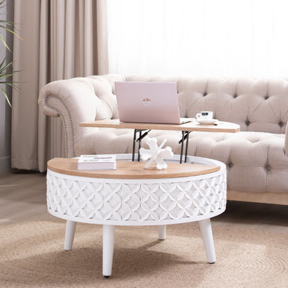 Round coffee table with storage, white base and light oak top, HouseOfZazla, on Tampa Home & Garden Store