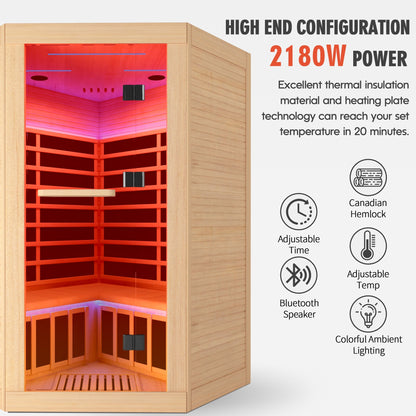 Canadian Hemlock double sauna Bluetooth LED lighting natural/graphite glass door on Tampa Home & Garden Store
