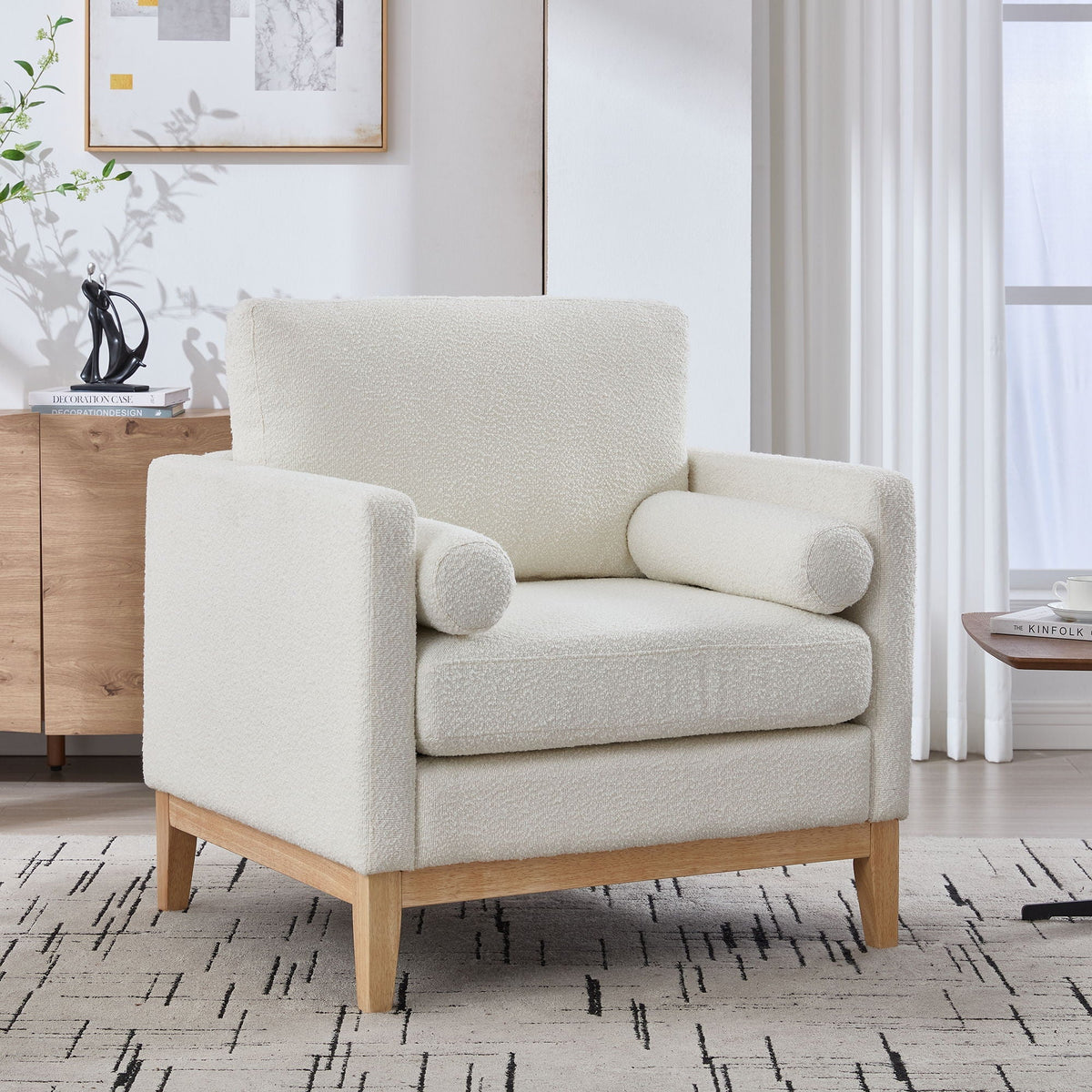 Wide Modern Performance Accent Chair With Natural Legs beige boucle fabric HouseOfZazla on Tampa Home & Garden Store