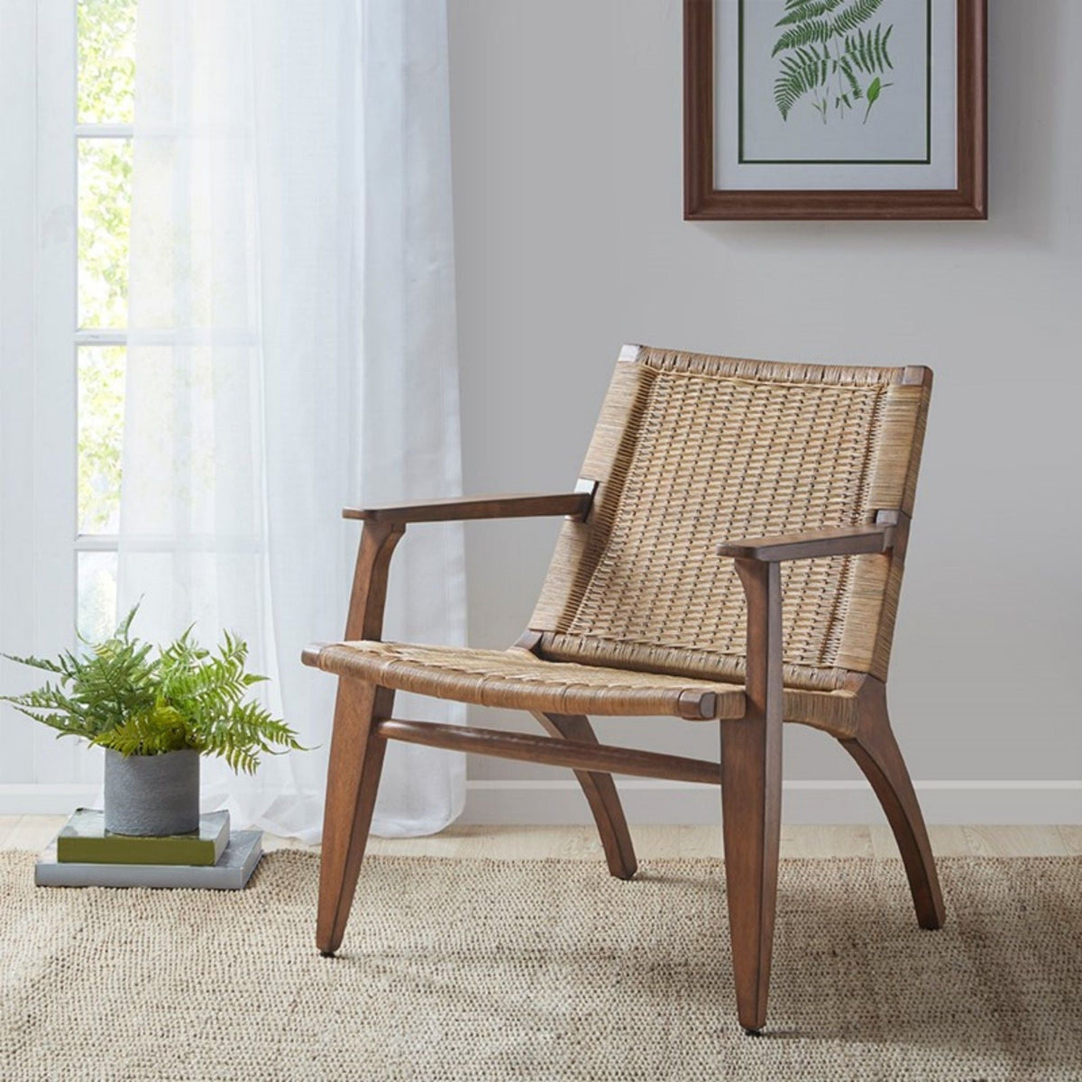 Natural accent chair with solid mahogany frame and rattan back by HouseOfZazla on Tampa Home & Garden Store