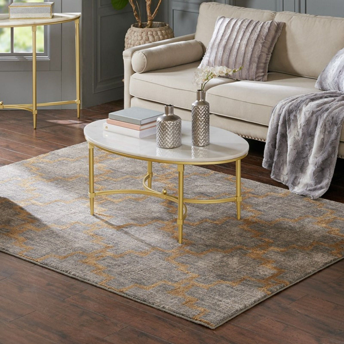 White marble coffee table with gold metal legs, Bordeaux style, set of 2 by HouseOfZazla on Tampa Home & Garden Store