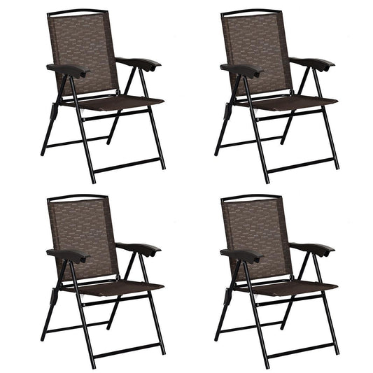 4 Pieces Folding Dining Chairs with Smooth Armrests and Sling Back - Tampa Home & Garden Store