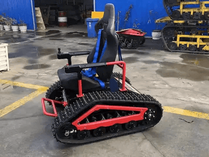 Allterain electric motor wheelchair with red track frame and blue seat, DONJOHNSTYLE4URHOME on Tampa Home & Garden Store