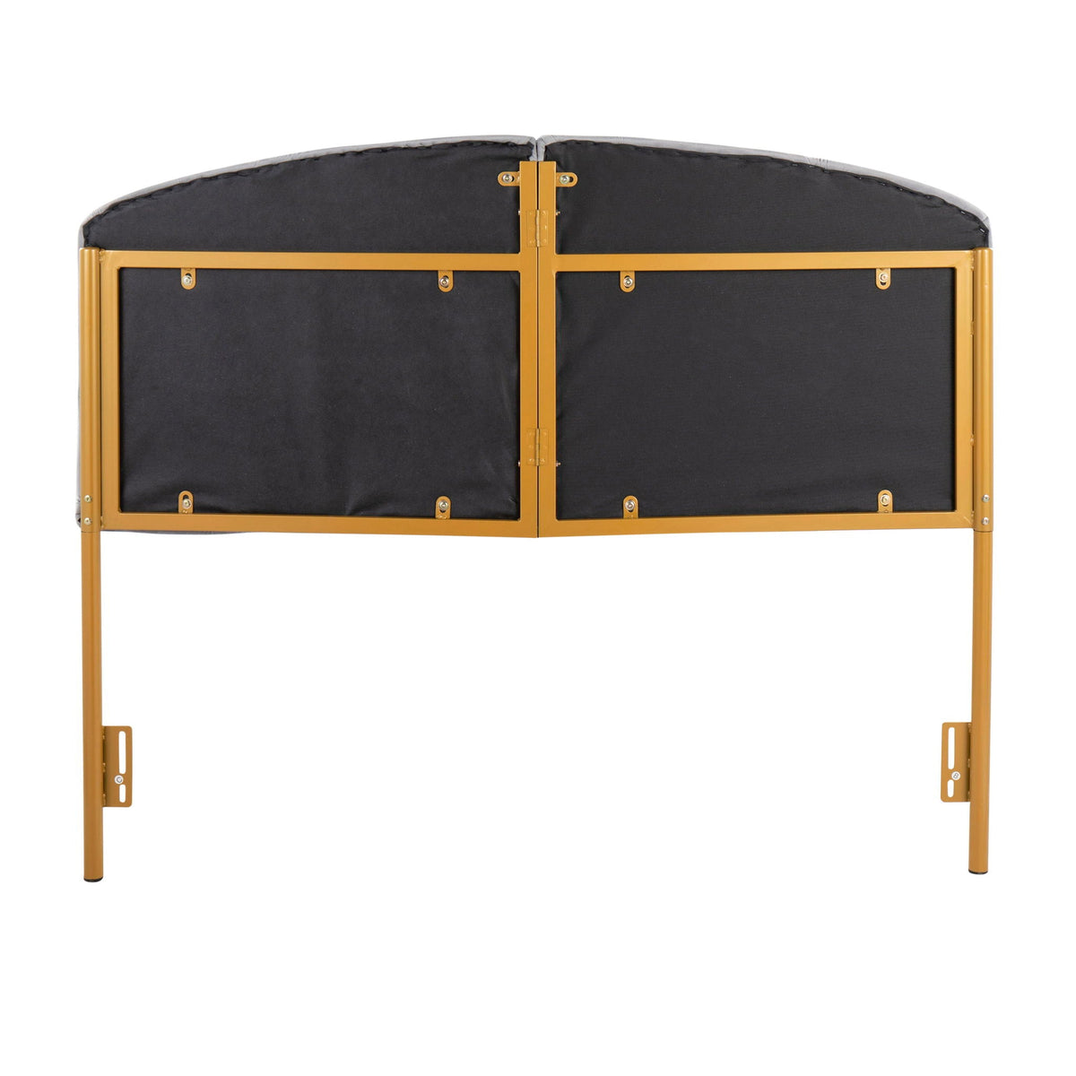 Contemporary Glam Upholstered Headboard with tufting and gold metal frame on Tampa Home & Garden Store