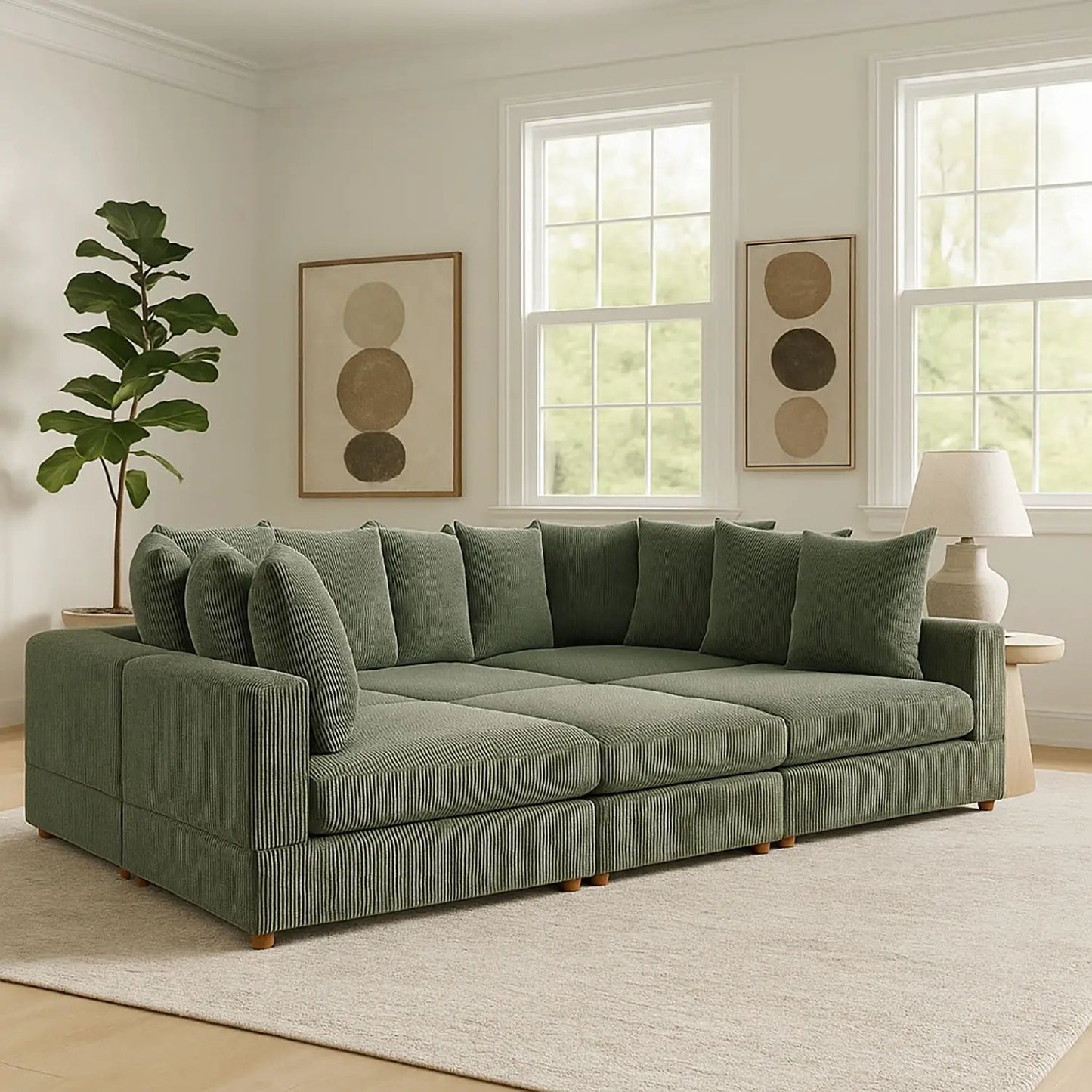 Haven 6 Piece Modular Sectional in green corduroy by Unique Piece Furniture on Tampa Home & Garden Store