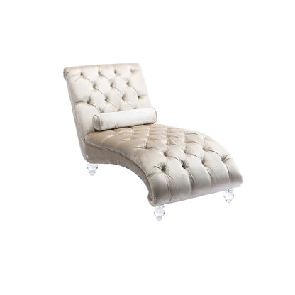 Indoor Chaise Lounge With Button Tufted Pillow