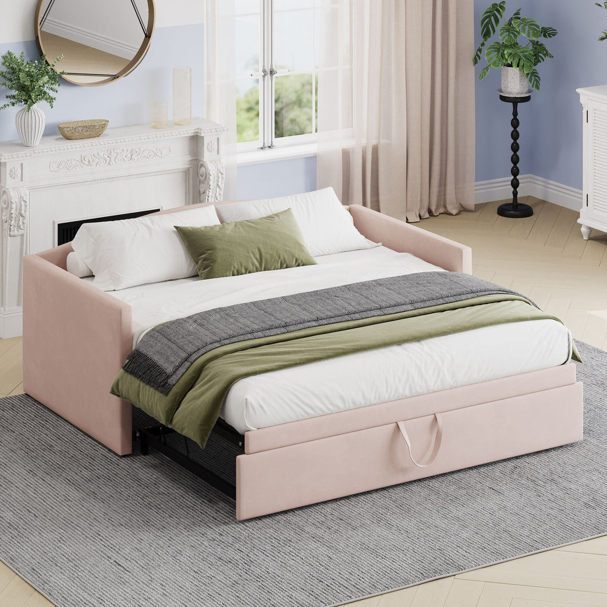 Upholstered Daybed with a Pop Up Trundle Sofa